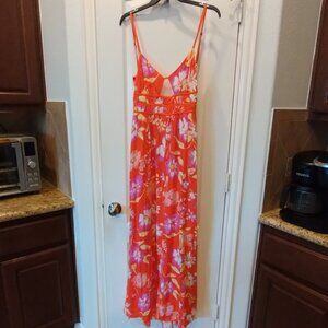 Free People Floral Wisteria Maxi Dress Orange Pop Combo Boho Size M NWT